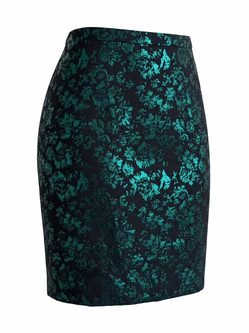 J. Crew Factory The Pencil Skirt Metallic Green Floral Jacquard 10